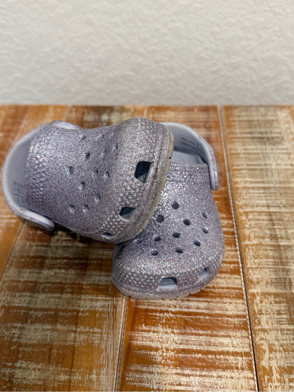 Sparkly purple toddler crocs